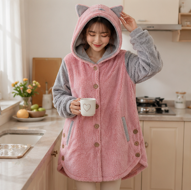 Women's Cat Ear Hoodie - Fleece Pullover Sweatshirt with Cute Print and Plus Size Comfort