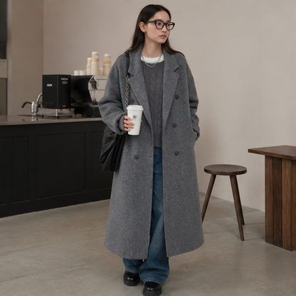 Women's Double Breasted Wool Coat – Long Double Sided Winter Overcoat for Elegant Warmth and Timeless Fashion
