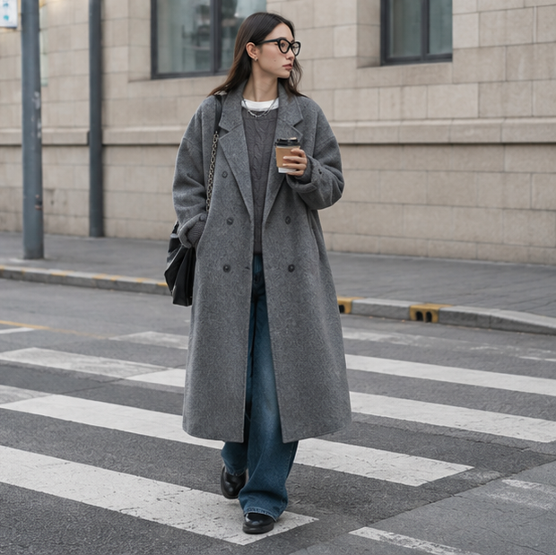 Women's Double Breasted Wool Coat – Long Double Sided Winter Overcoat for Elegant Warmth and Timeless Fashion