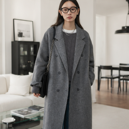 Women's Double Breasted Wool Coat – Long Double Sided Winter Overcoat for Elegant Warmth and Timeless Fashion