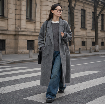 Women's Double Breasted Wool Coat – Long Double Sided Winter Overcoat for Elegant Warmth and Timeless Fashion