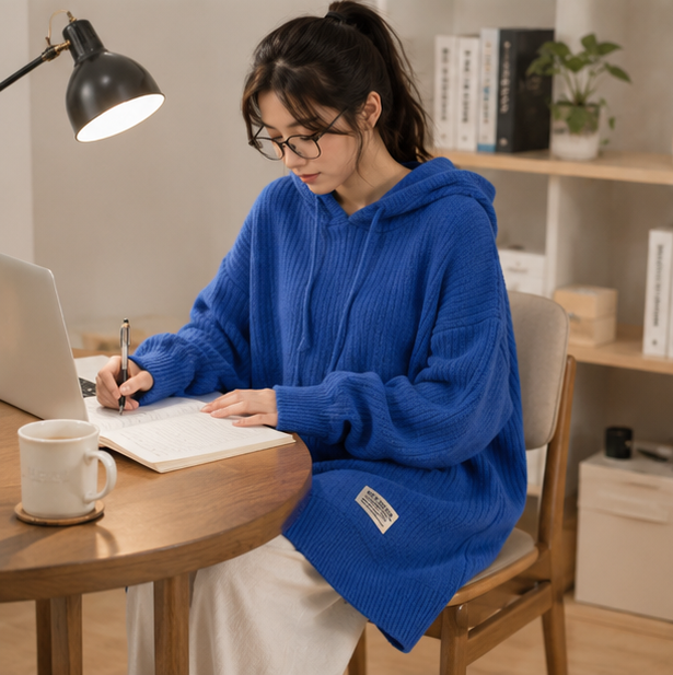 Women's Hooded Knitted Sweater - Thick Longline Winter Pullover for Casual Warm Fashion Styling