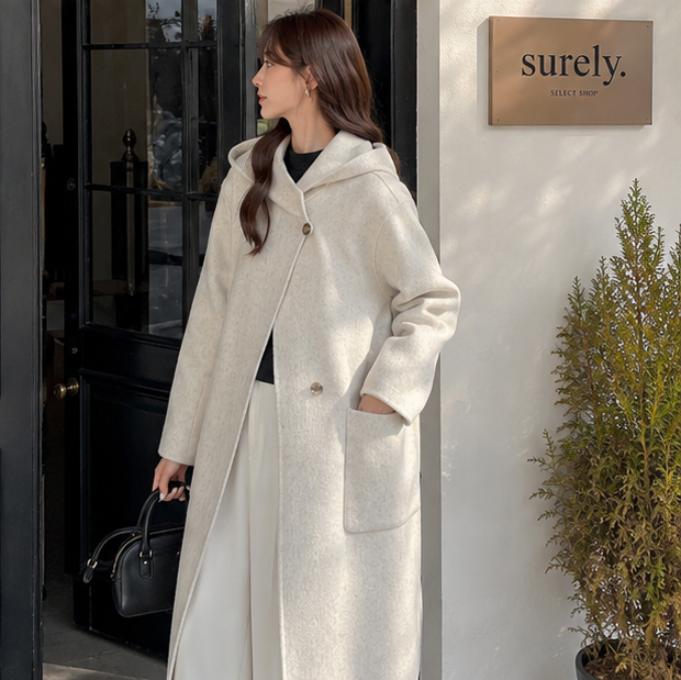 Women's Hooded Wool Coat – Thick Mid Length Winter Overcoat for Plus Size Comfort and Elegant Cold Weather Style