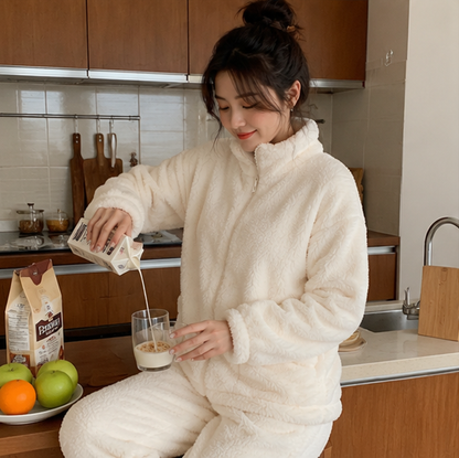 Women’s Turtleneck Pajama Set – Thick Warm Korean Sleepwear for Cozy Winter Lounging and Relaxation