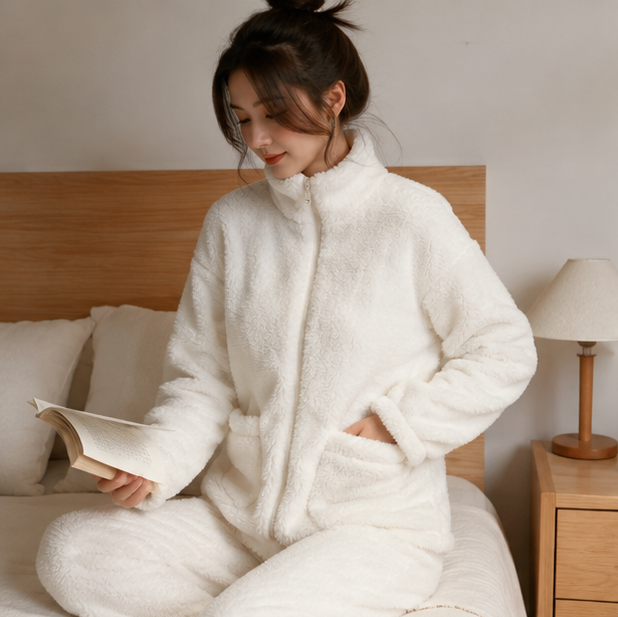 Women’s Turtleneck Pajama Set – Thick Warm Korean Sleepwear for Cozy Winter Lounging and Relaxation