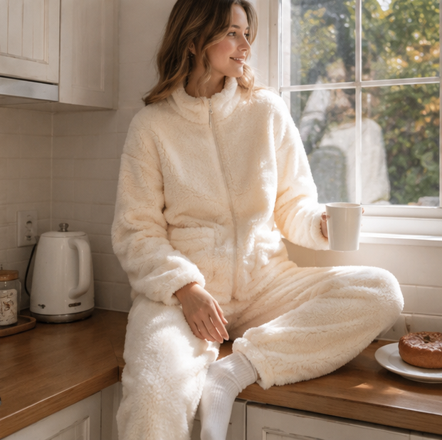Women’s Turtleneck Pajama Set – Thick Warm Korean Sleepwear for Cozy Winter Lounging and Relaxation