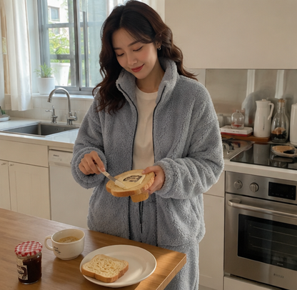 Women’s Turtleneck Pajama Set – Thick Warm Korean Sleepwear for Cozy Winter Lounging and Relaxation
