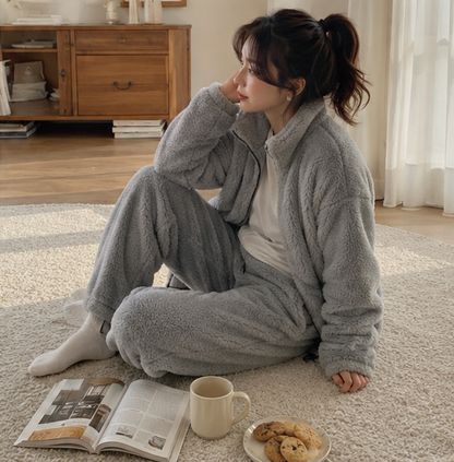 Women’s Turtleneck Pajama Set – Thick Warm Korean Sleepwear for Cozy Winter Lounging and Relaxation