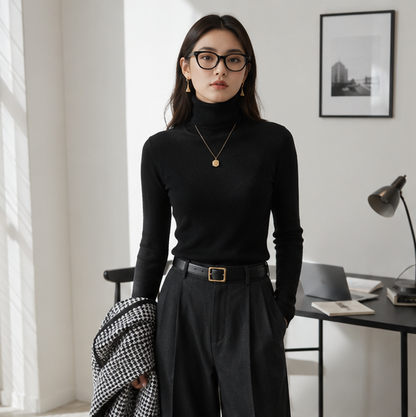 Women's Velvet Turtleneck Sweater – Thick Thermal Knit Pullover for Cozy Winter Layering and Everyday Comfort