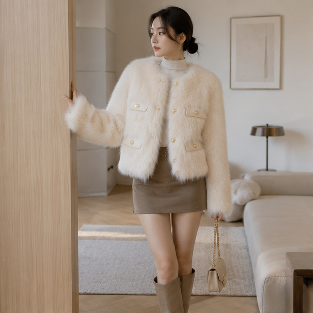 Womens Faux Fox Fur Winter Coat-Elegant Short Jacket for Luxury Style Warmth and Seasonal Fashion Layering
