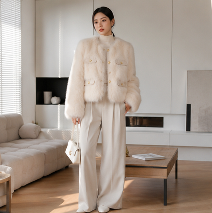 Womens Faux Fox Fur Winter Coat-Elegant Short Jacket for Luxury Style Warmth and Seasonal Fashion Layering