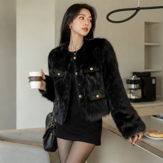 Womens Faux Fox Fur Winter Coat-Elegant Short Jacket for Luxury Style Warmth and Seasonal Fashion Layering