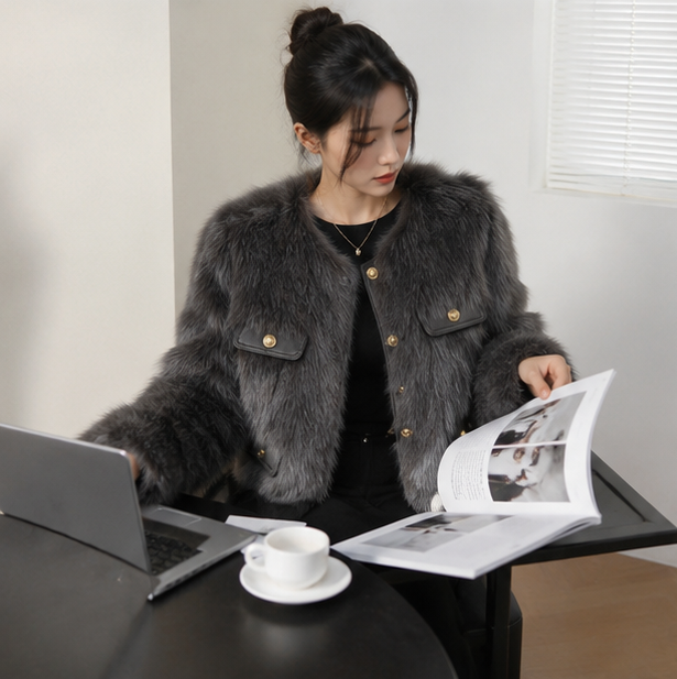 Womens Faux Fox Fur Winter Coat-Elegant Short Jacket for Luxury Style Warmth and Seasonal Fashion Layering