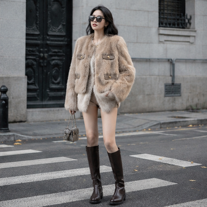Womens Faux Fox Fur Winter Coat-Elegant Short Jacket for Luxury Style Warmth and Seasonal Fashion Layering