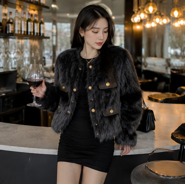 Womens Faux Fox Fur Winter Coat-Elegant Short Jacket for Luxury Style Warmth and Seasonal Fashion Layering