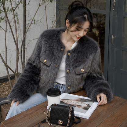 Womens Faux Fox Fur Winter Coat-Elegant Short Jacket for Luxury Style Warmth and Seasonal Fashion Layering
