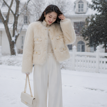 Womens Faux Fox Fur Winter Coat-Elegant Short Jacket for Luxury Style Warmth and Seasonal Fashion Layering