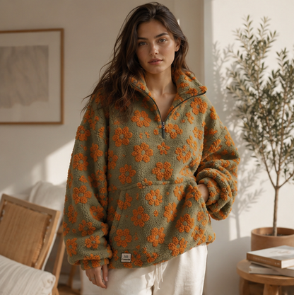 Womens Faux Lambskin Jacket-Printed Zip Up Coat with Plush Warmth for Spring Autumn and Casual Fashion