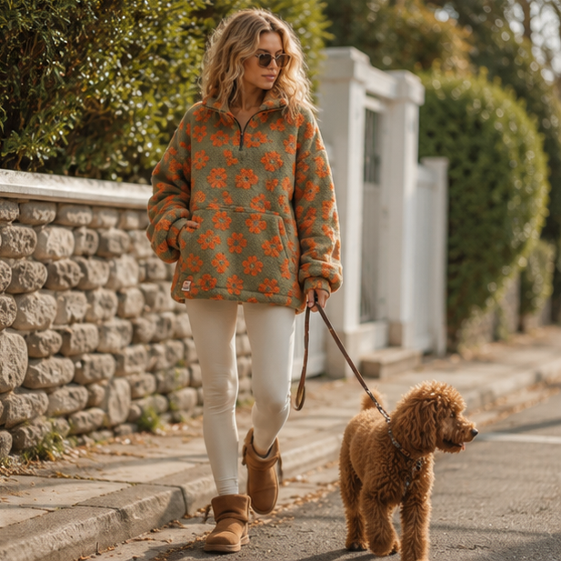 Womens Faux Lambskin Jacket-Printed Zip Up Coat with Plush Warmth for Spring Autumn and Casual Fashion