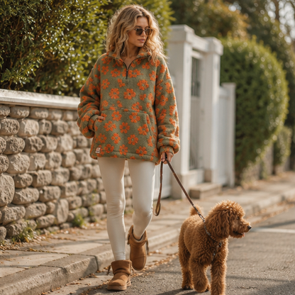 Womens Faux Lambskin Jacket-Printed Zip Up Coat with Plush Warmth for Spring Autumn and Casual Fashion