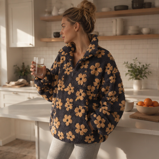 Womens Faux Lambskin Jacket-Printed Zip Up Coat with Plush Warmth for Spring Autumn and Casual Fashion