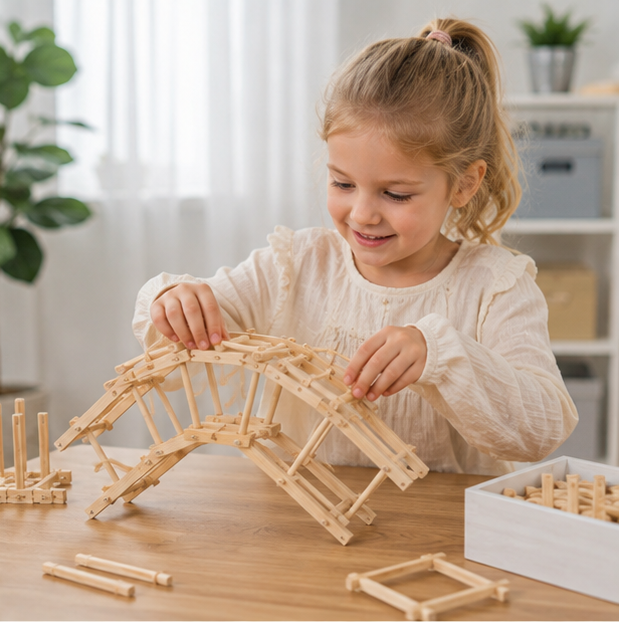 Wooden Bridge Building Block Kit – DIY Science Construction Model for Kids STEM Learning, Creative Assembly and Educational Play