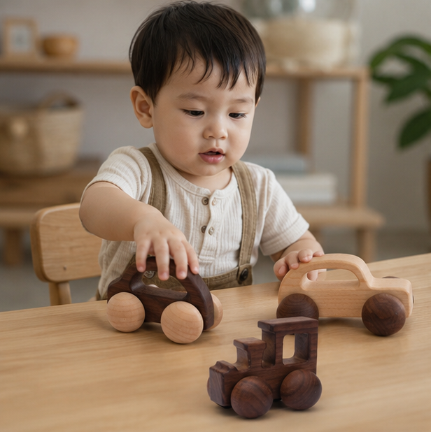 Wooden Car Teether Toy - BPA Free Montessori Baby Toy for Teething Relief and Sensory Development