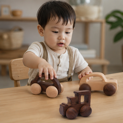 Wooden Car Teether Toy - BPA Free Montessori Baby Toy for Teething Relief and Sensory Development