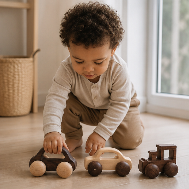 Wooden Car Teether Toy - BPA Free Montessori Baby Toy for Teething Relief and Sensory Development