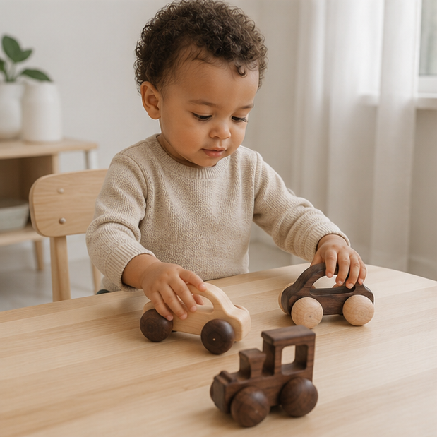 Wooden Car Teether Toy - BPA Free Montessori Baby Toy for Teething Relief and Sensory Development
