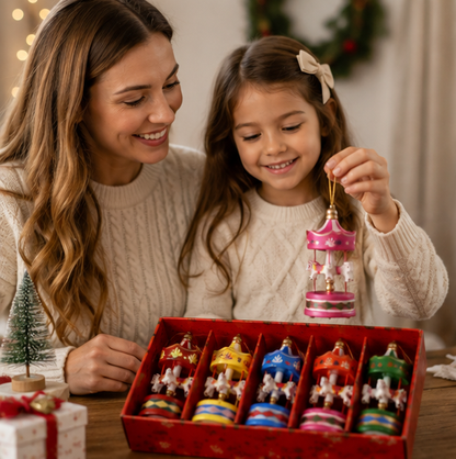 Wooden Carousel Horse Ornament Set – Christmas Tree Hanging Decorations for Holiday Parties, Home Decor and Seasonal Displays