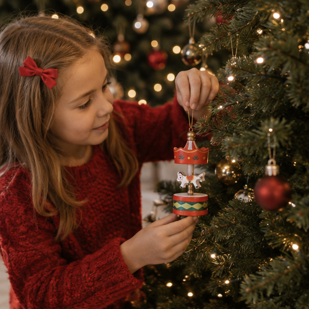 Wooden Carousel Horse Ornament Set – Christmas Tree Hanging Decorations for Holiday Parties, Home Decor and Seasonal Displays