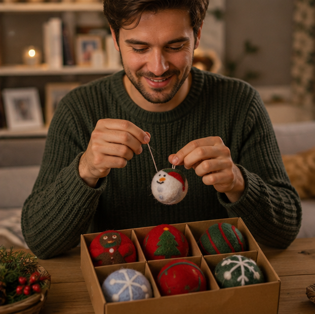 Wool Felt Christmas Ornament Set – Snowflake and Snowman Tree Decorations for Holiday Crafts, Gifts and Festive Home Decor