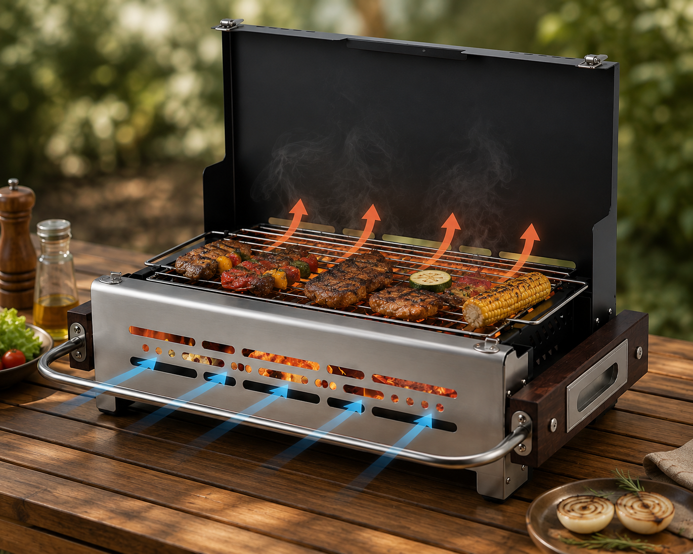 Portable Foldable Charcoal Camping Grill – Tabletop BBQ with Ventilation System for Picnics, Backyard Barbecues and Outdoor Cooking