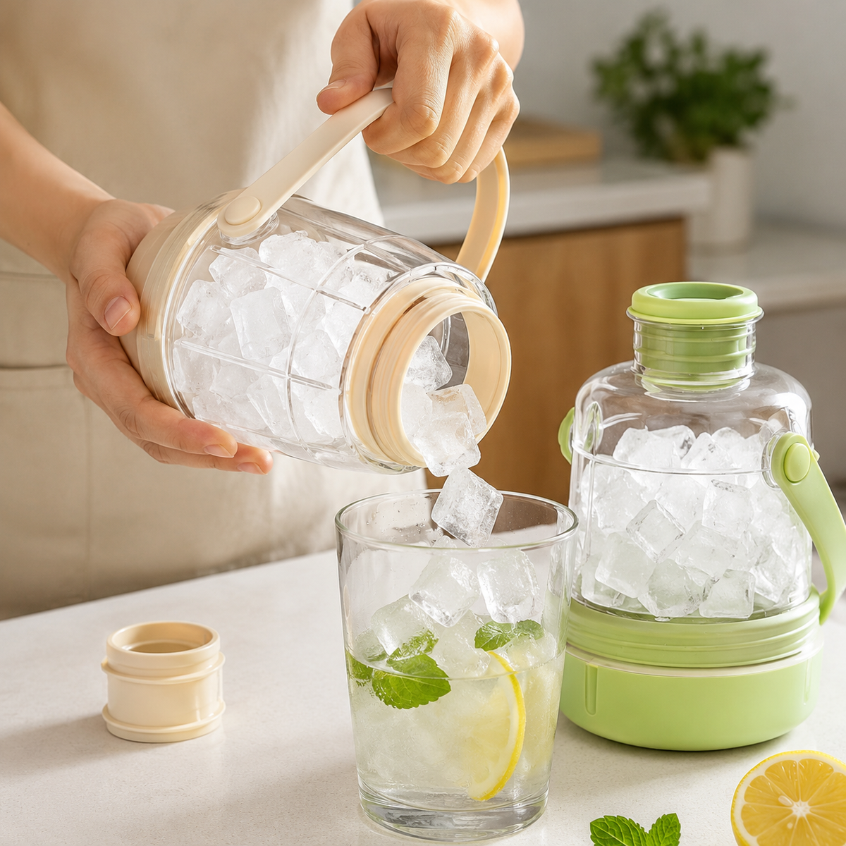 Ice Maker Water Bottle – 2-in-1 Portable Water Bottle with Built-in Silicone Ice Cube Tray, Easy Press Ice Release for Cold Drinks, Gym, Travel and Outdoor Use