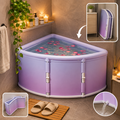 Triangular Portable Folding Bath Tub – Full Body Adult Soaking Bathtub with Space-Saving Foldable Design for Home Spa, Hot Baths and Relaxation