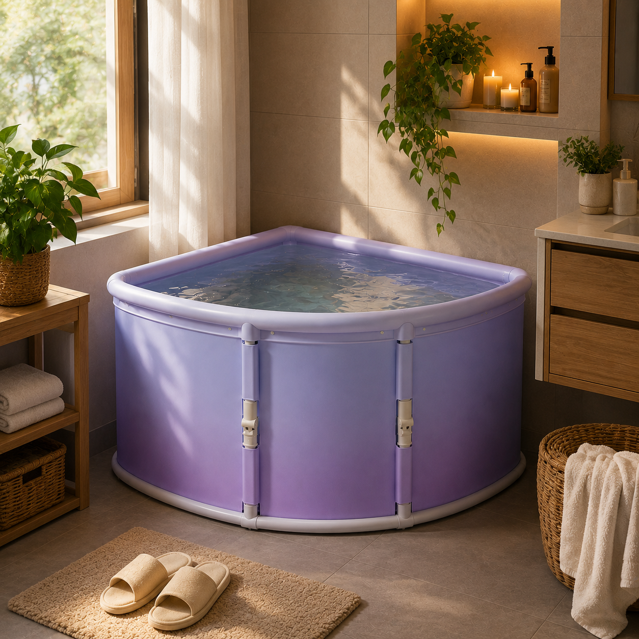 Triangular Portable Folding Bath Tub – Full Body Adult Soaking Bathtub with Space-Saving Foldable Design for Home Spa, Hot Baths and Relaxation