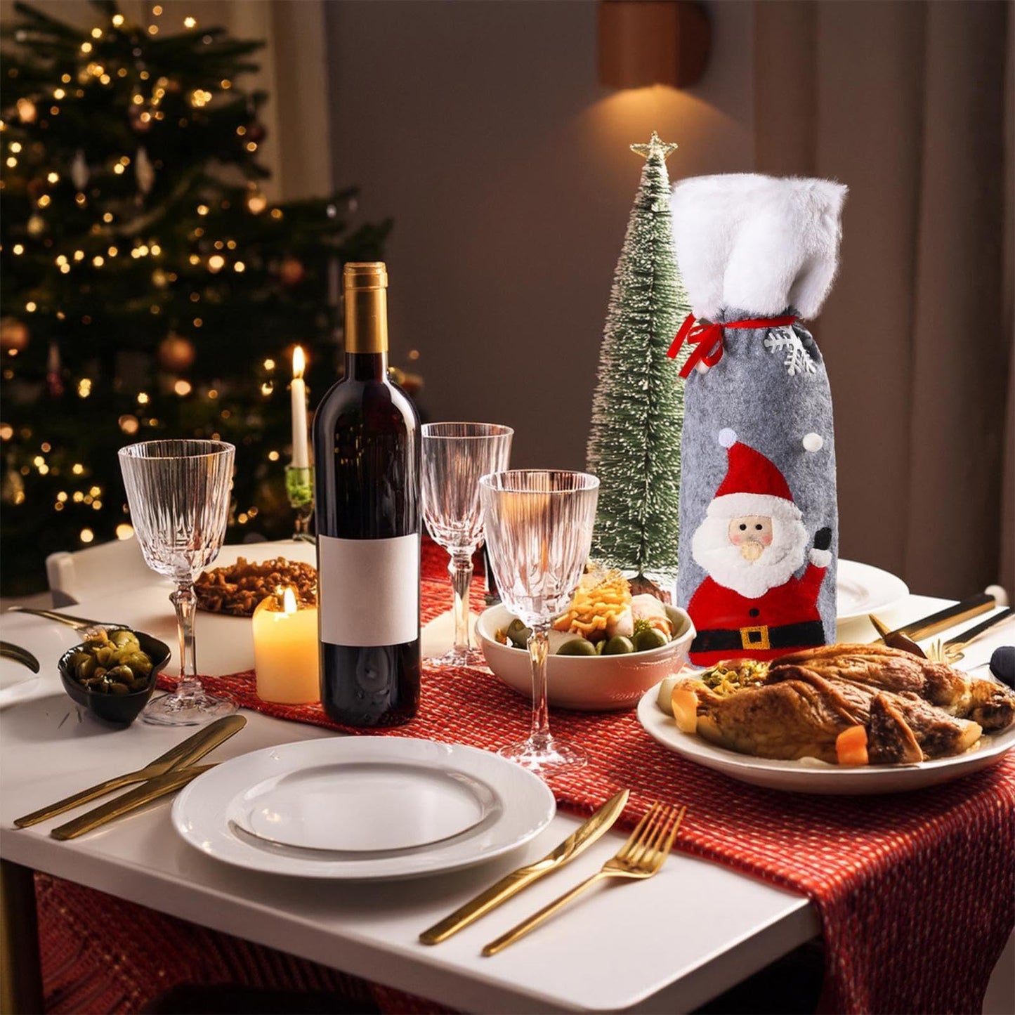 Christmas Wine Bottle Cover Set – Reusable Festive Santa Bottle Sleeves for Holiday Table Decor, Parties and Gift Presentation