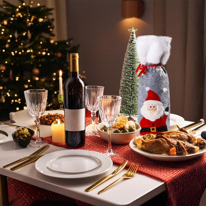 Christmas Wine Bottle Cover Set – Reusable Festive Santa Bottle Sleeves for Holiday Table Decor, Parties and Gift Presentation