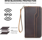 Family Leather Passport Wallet RFID Blocking Holder for 6 Passports