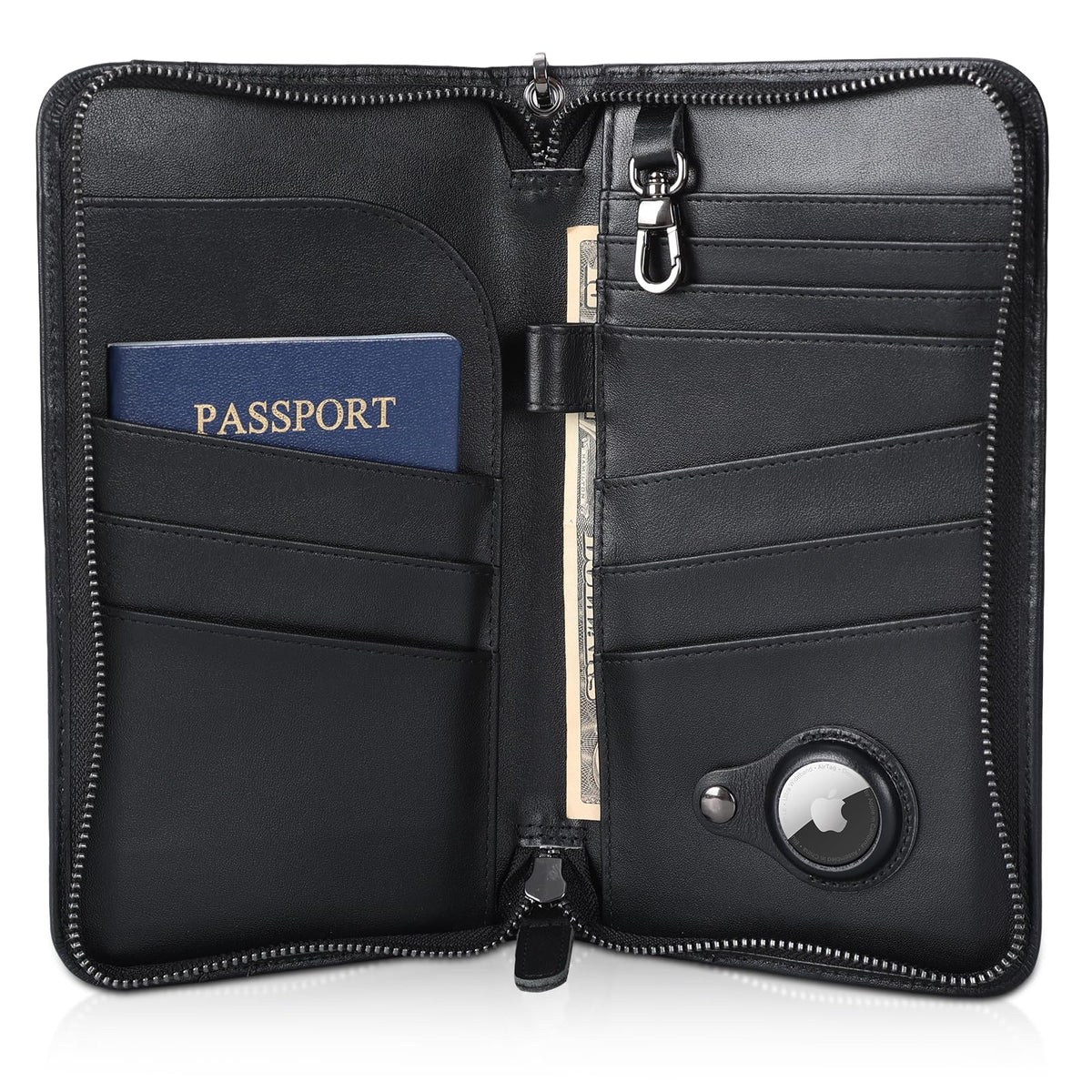 Family Leather Passport Wallet RFID Blocking Holder for 6 Passports