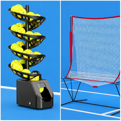Automatic Tennis Ball Machine – Remote-Control Ball Feeder with Catch Net for Solo Tennis Practice, Adjustable Training Sessions and Skill Development