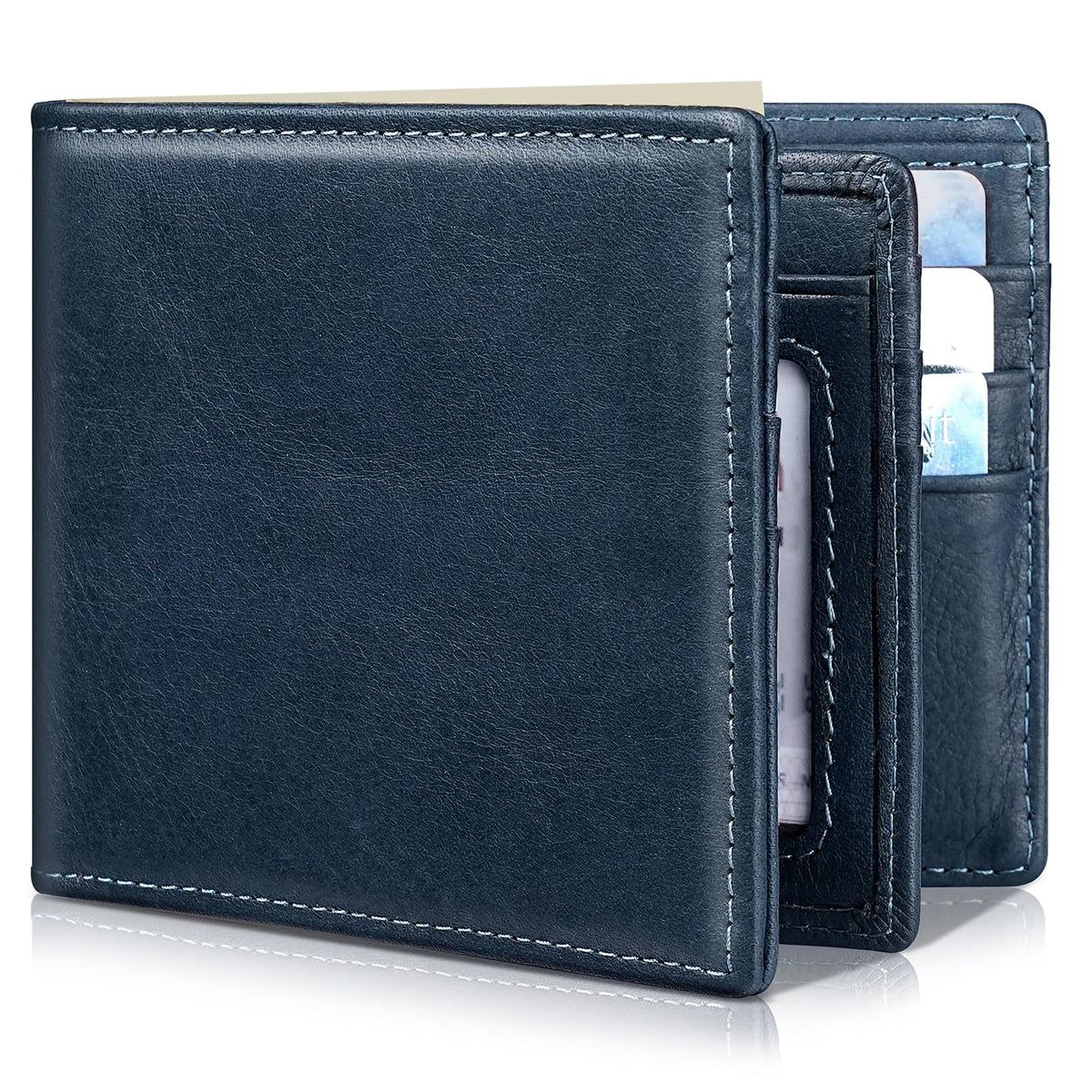 Genuine Leather Men’s RFID Blocking Bifold Wallet with 13 Card Slots