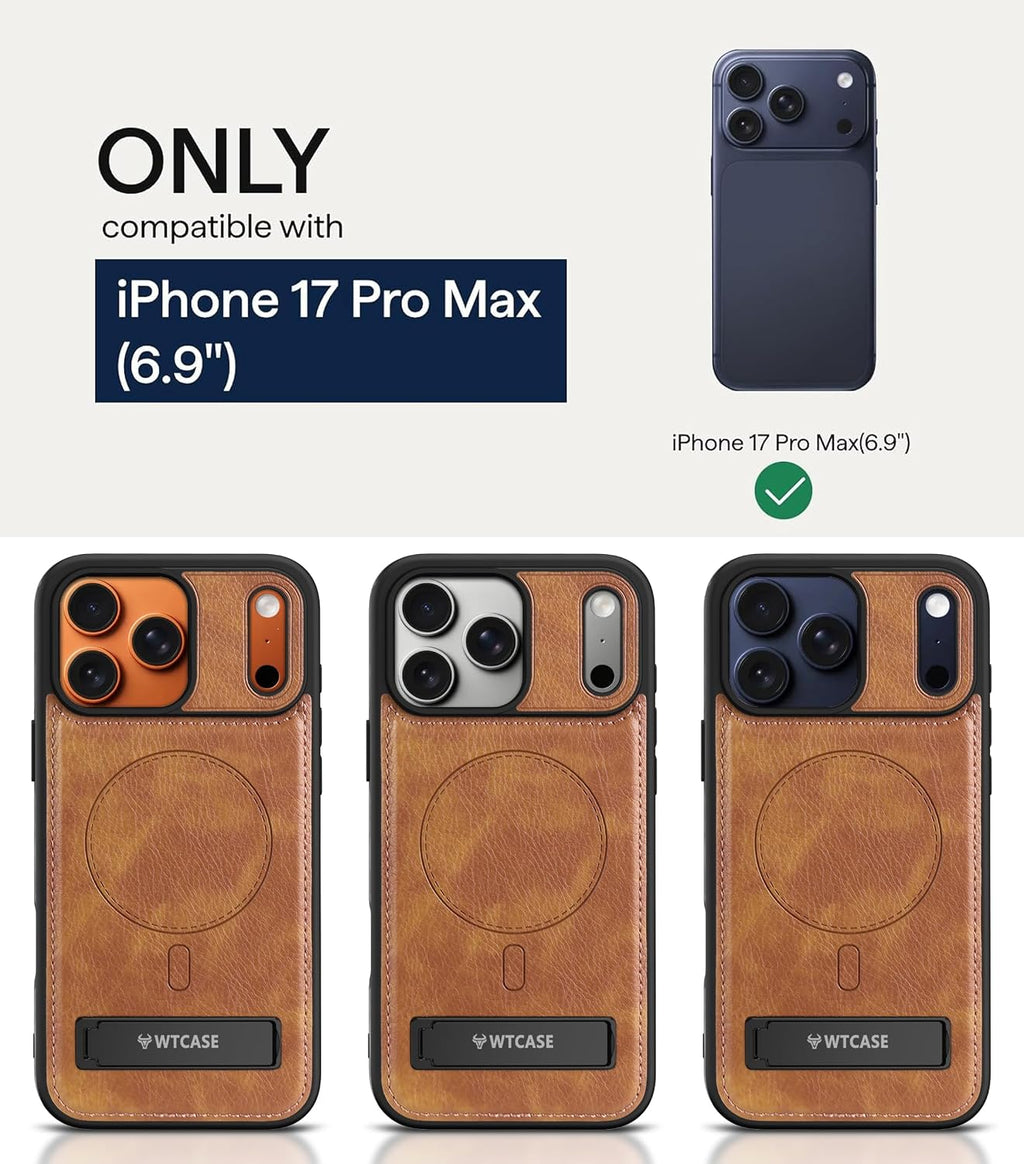 iPhone 17 Pro Max Leather Case with MagSafe Magnetic Kickstand