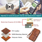 Large Leather Wallet for Women RFID Blocking Trifold Wristlet