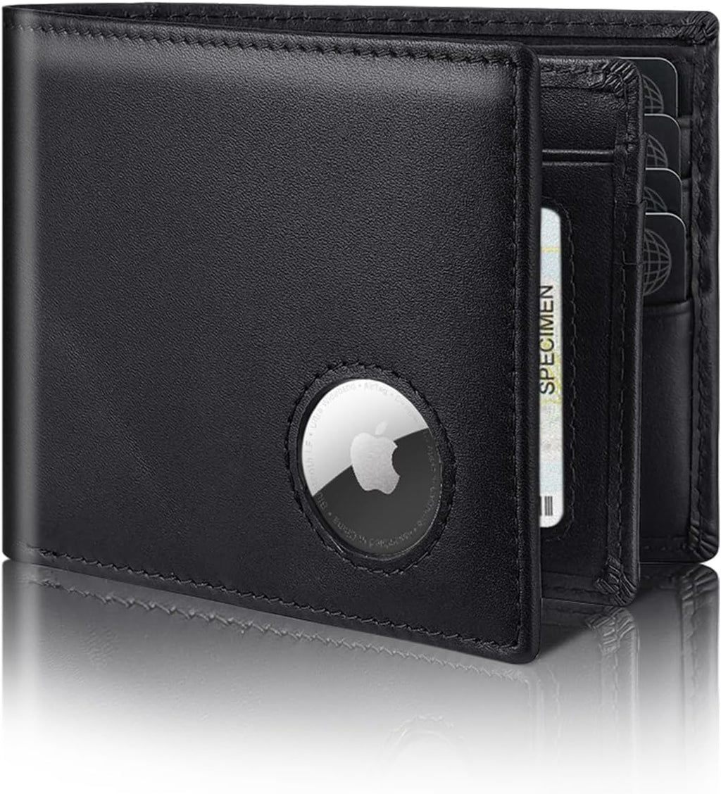 Men’s AirTag Wallet Genuine Leather RFID Blocking Bifold with 14 Card Slots