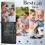 Men's RFID Leather Chain Wallet with Zipper Pocket & 15 Card Slots
