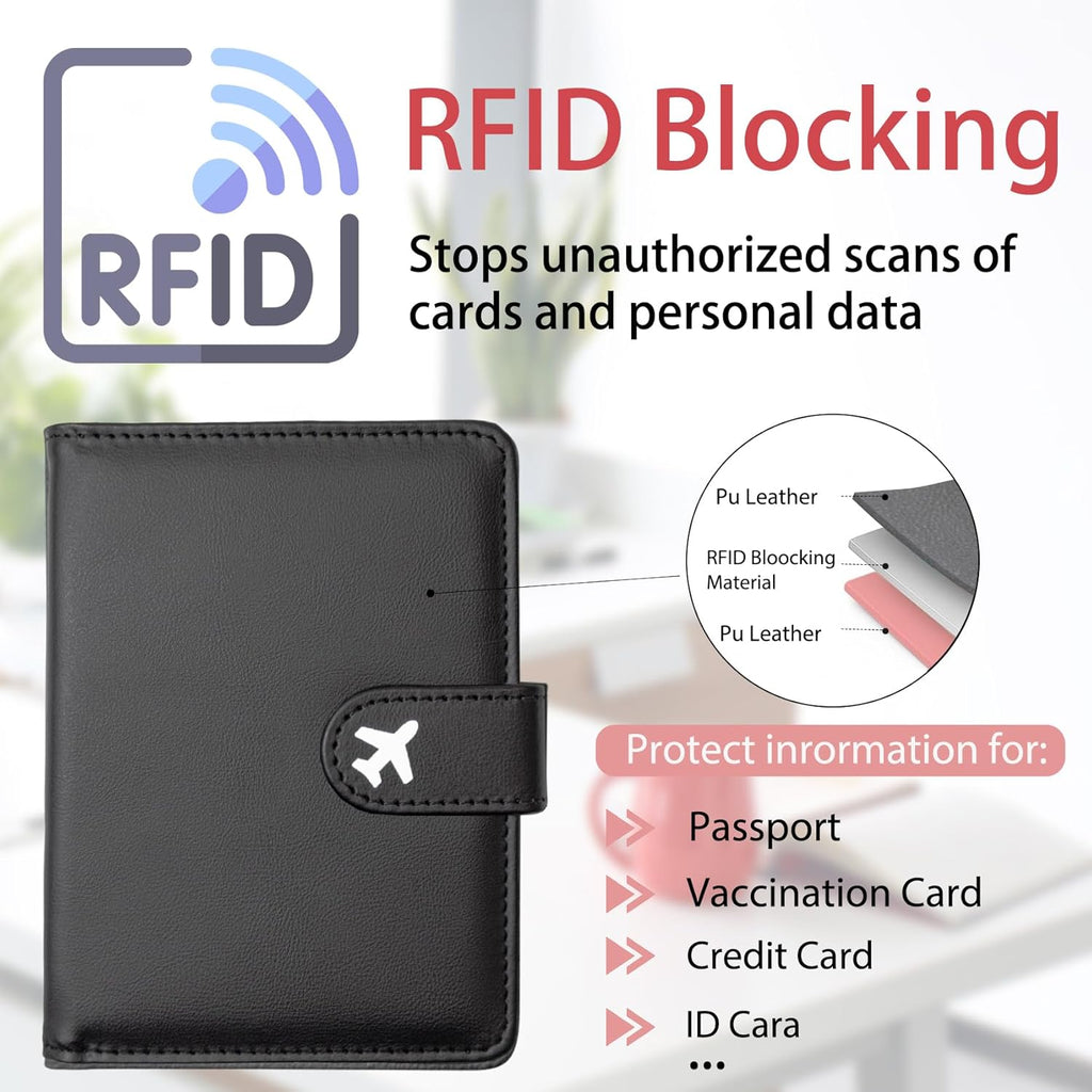 RFID Leather Passport Holder Travel Wallet with Magnetic Closure