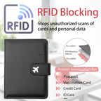 RFID Leather Passport Holder Travel Wallet with Magnetic Closure