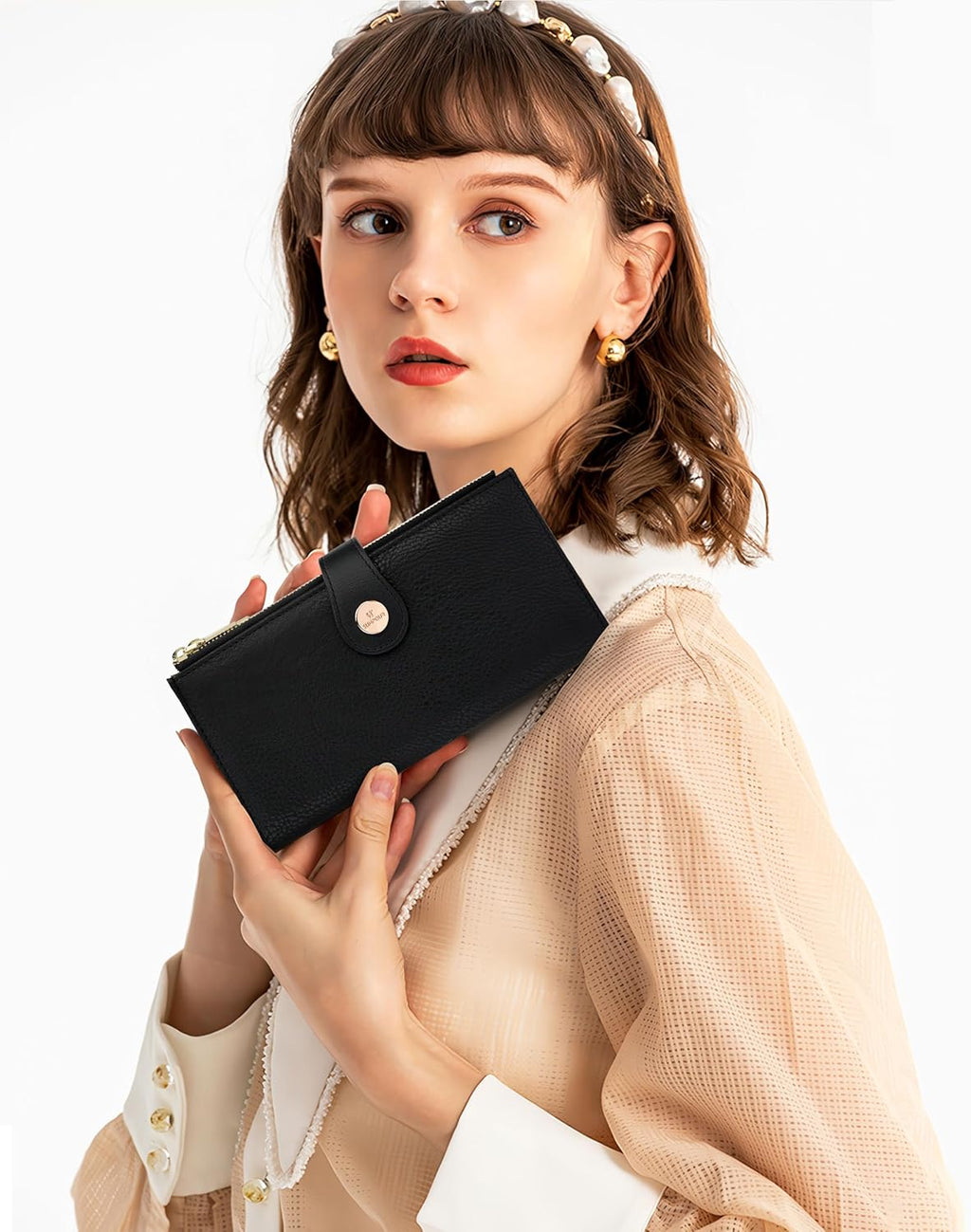RFID Slim Wallet for Women with 12 Card Slots & Coin Pocket